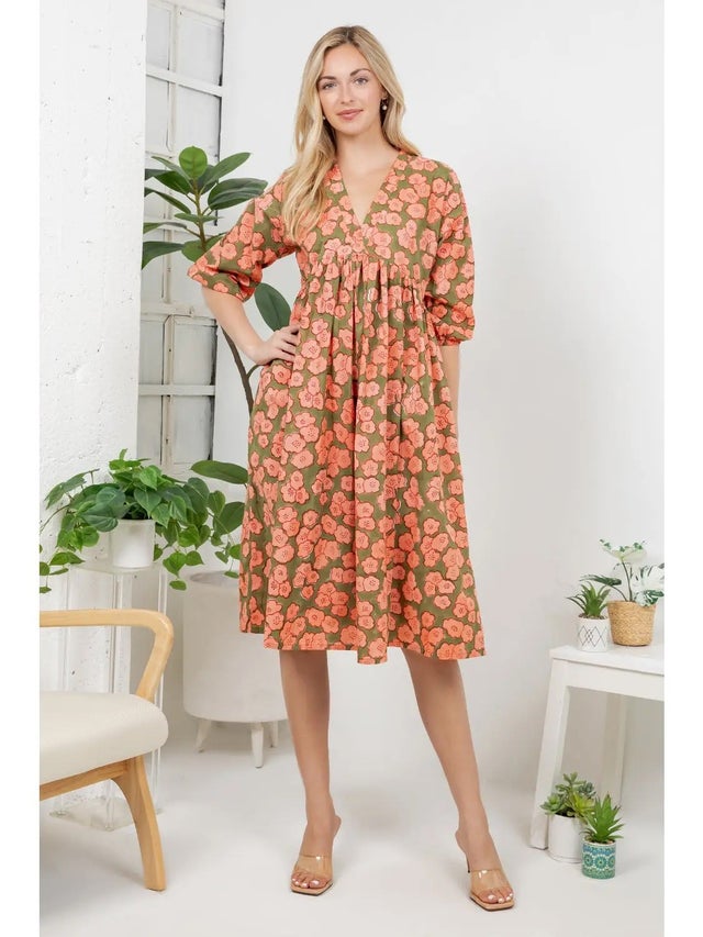 white christmas dresses YELLOW FLORAL PRINT HANDBLOCK COTTON DRESS – Gulabi Dori