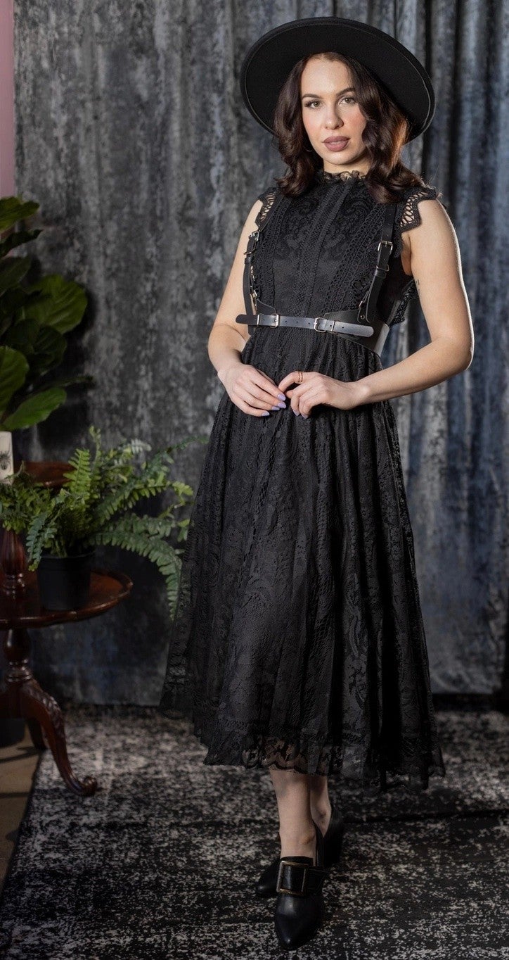 arabella lace midi dress ARABELLA Velvet Guipure Lace Strapless Midi Dress In Black