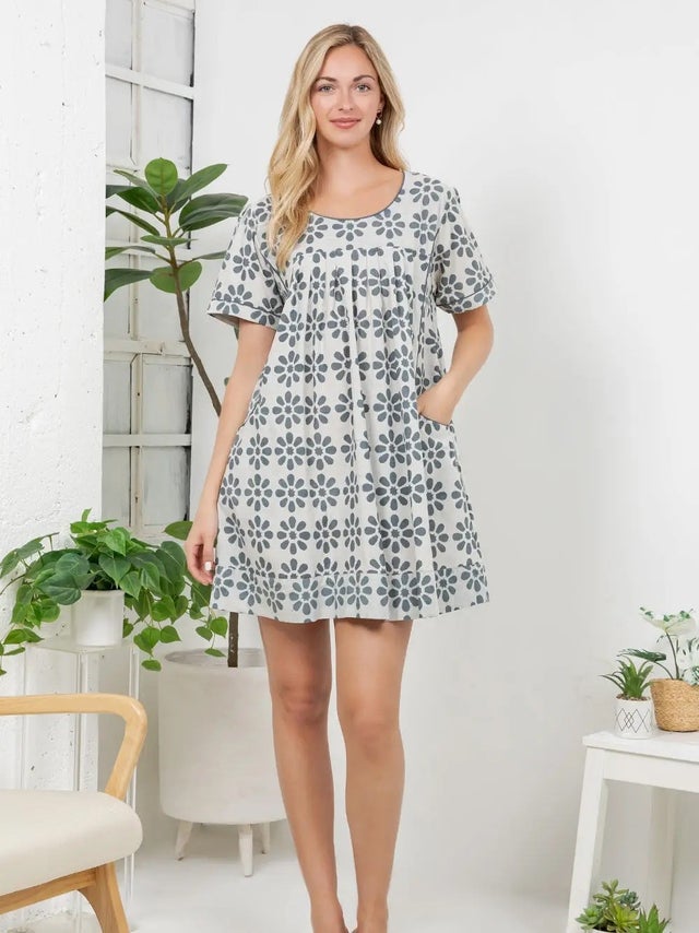 white christmas dresses Ella Yellow Printed Cotton Short Dress main image 1