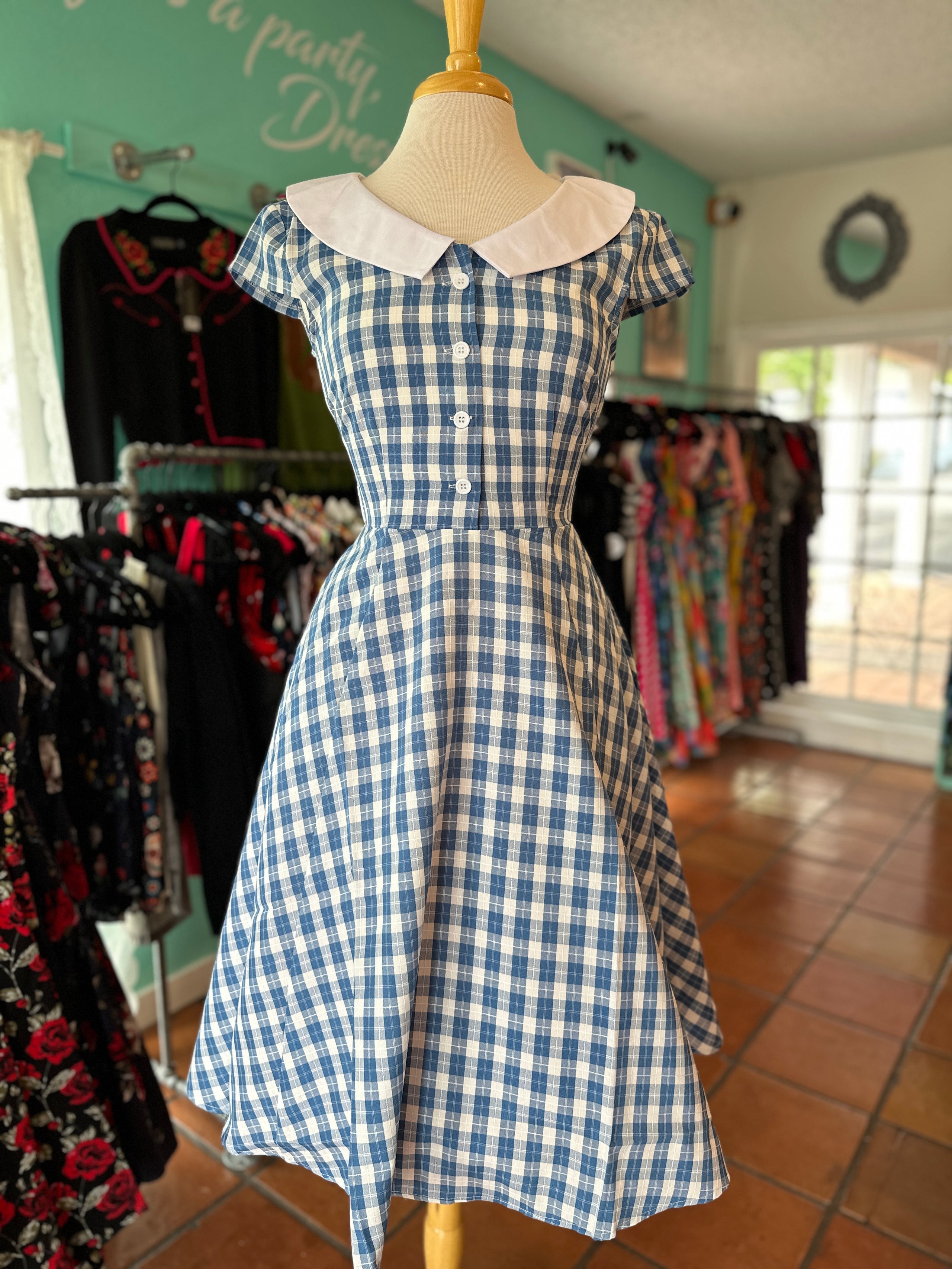 Blue Gingham Swing Dress